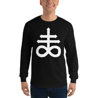 White Leviathan Cross design on unisex long sleeve shirt, front view