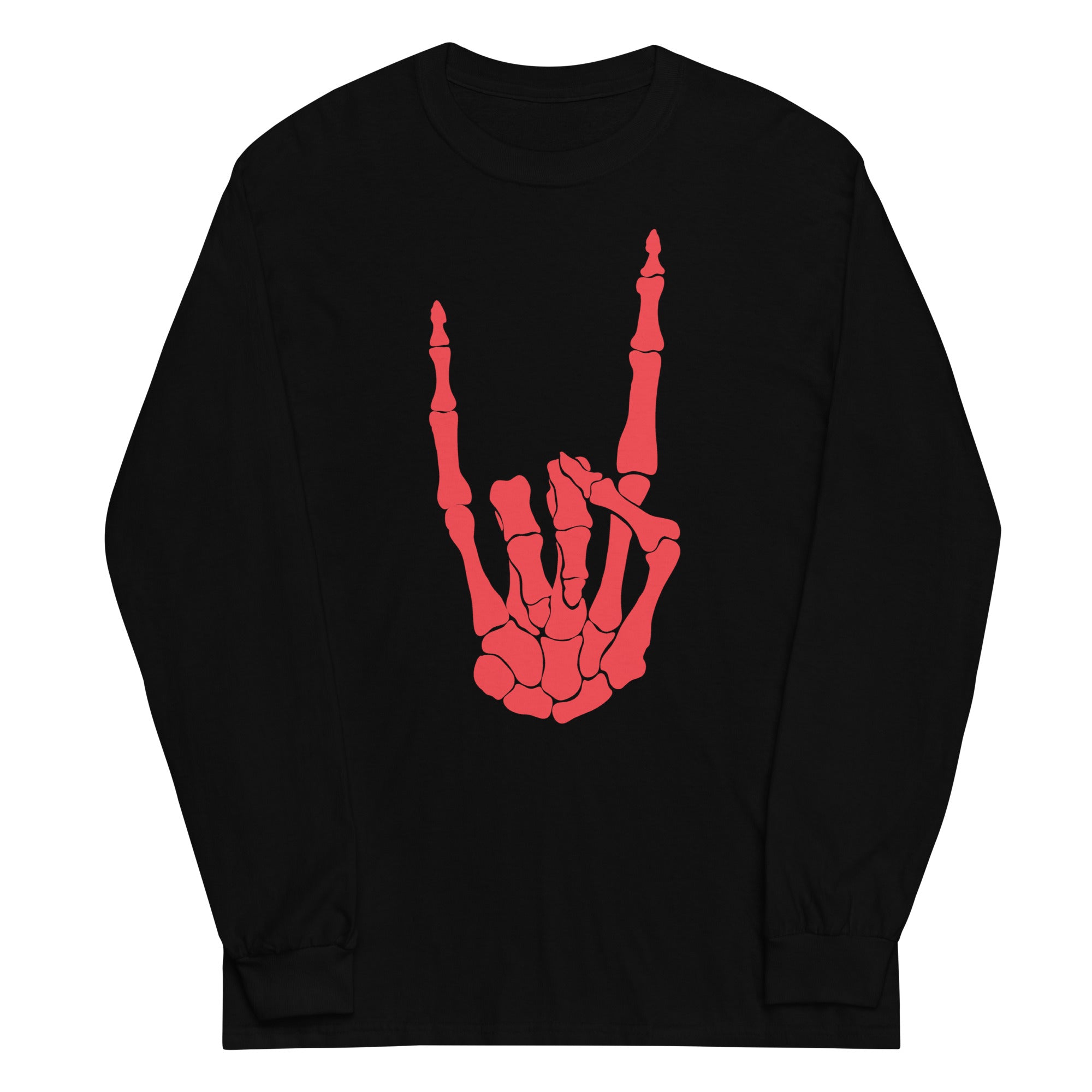 Devil Bone Hand Heavy Metal Horns Up Sign Long Sleeve Shirt Red Print - Edge of Life Designs