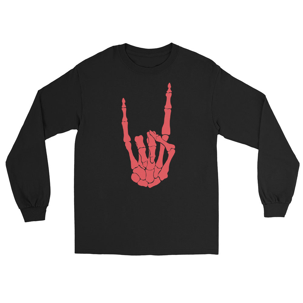 Devil Bone Hand Heavy Metal Horns Up Sign Long Sleeve Shirt Red Print - Edge of Life Designs