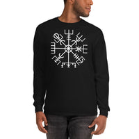 Vegvisir Wayfinder design on unisex long sleeve shirt, front view