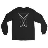 White Sigil of Lucifer design on unisex long sleeve shirt, front view