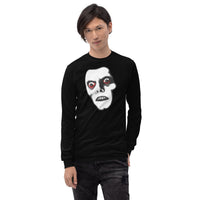 Pazuzu Captain Howdy design on unisex long sleeve shirt, front view