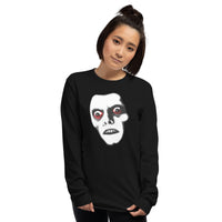 Pazuzu Captain Howdy design on unisex long sleeve shirt, front view