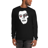 Pazuzu Captain Howdy design on unisex long sleeve shirt, front view