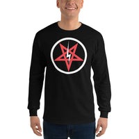 Satanic Church Sigil Bolt design on unisex long sleeve shirt, front view