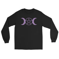 Purple Triple Moon Goddess design on unisex long sleeve shirt, front view