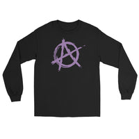 Purple Anarchy Symbol design on unisex long sleeve shirt, front view