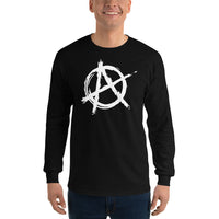 White Anarchy Symbol design on unisex long sleeve shirt, front view