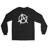 White Anarchy Symbol design on unisex long sleeve shirt, front view