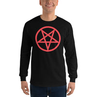 Red Inverted Pentagram design on unisex long sleeve shirt, front view