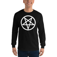 White Inverted Pentagram design on unisex long sleeve shirt, front view