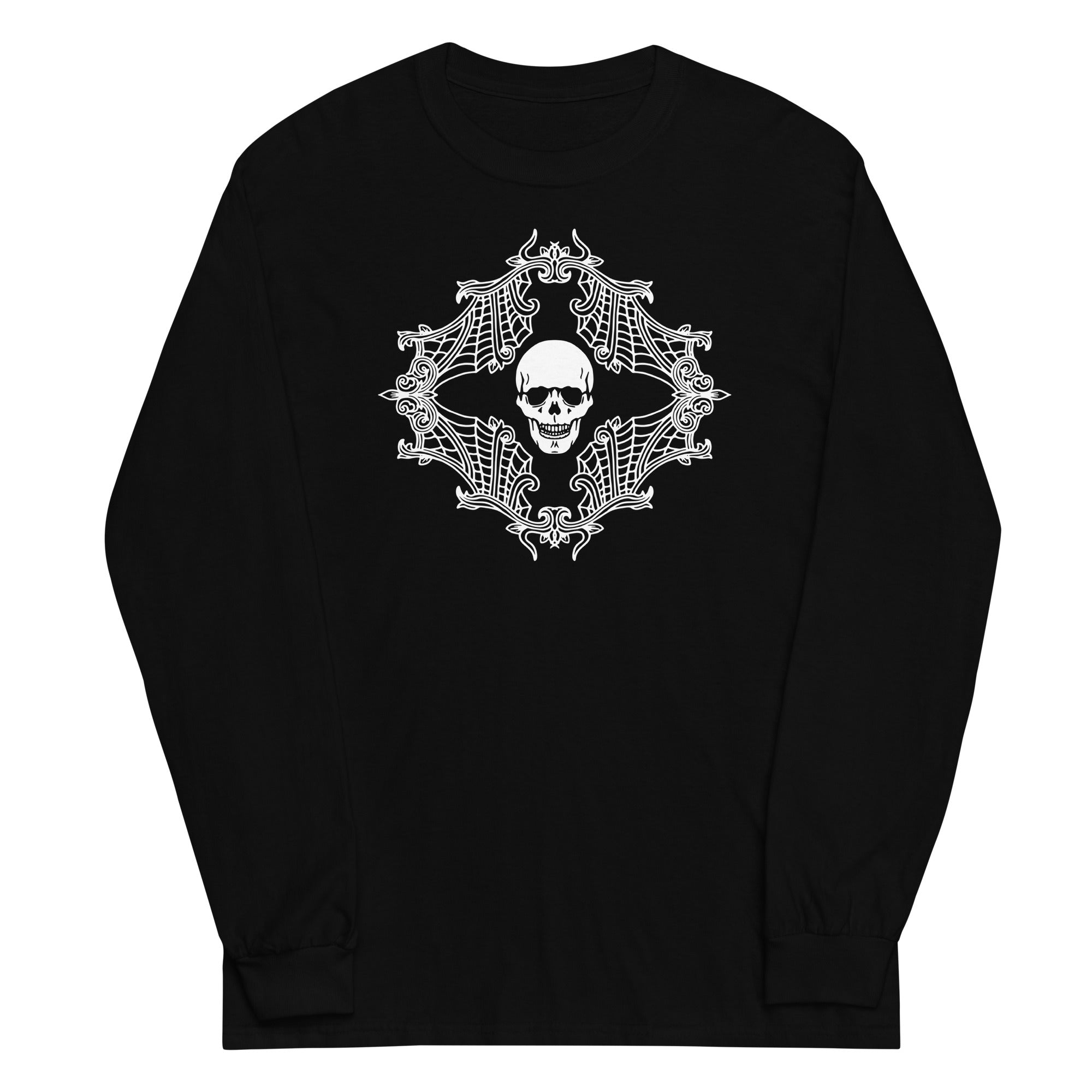 Spider Web Gothic Cobweb Skull Long Sleeve Shirt - Edge of Life Designs