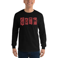 Black Red Gothic Stripes design on unisex long sleeve shirt, front view