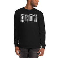 Black White Gothic Stripes design on unisex long sleeve shirt, front view