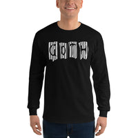 Black White Gothic Stripes design on unisex long sleeve shirt, front view