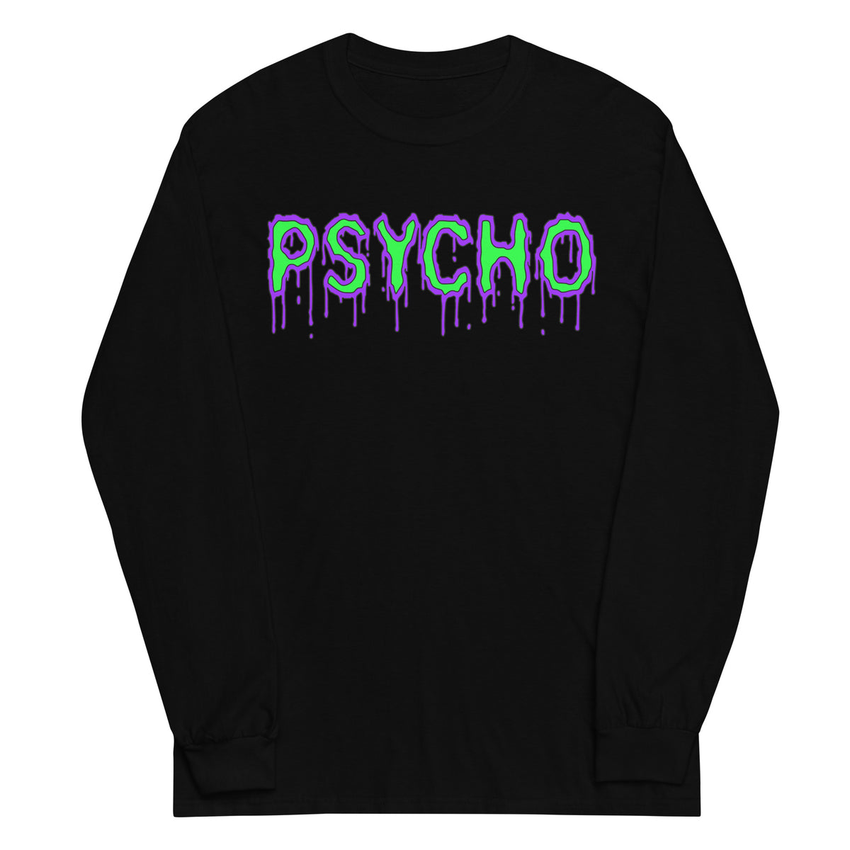 Psycho design on unisex long sleeve shirt, front view