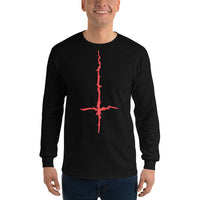 Red Melting Inverted Cross design on unisex long sleeve shirt, front view