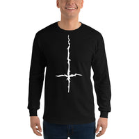 White Melting Inverted Cross design on unisex long sleeve shirt, front view