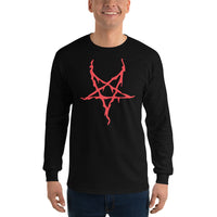 Red Melting Inverted Pentagram design on unisex long sleeve shirt, front view