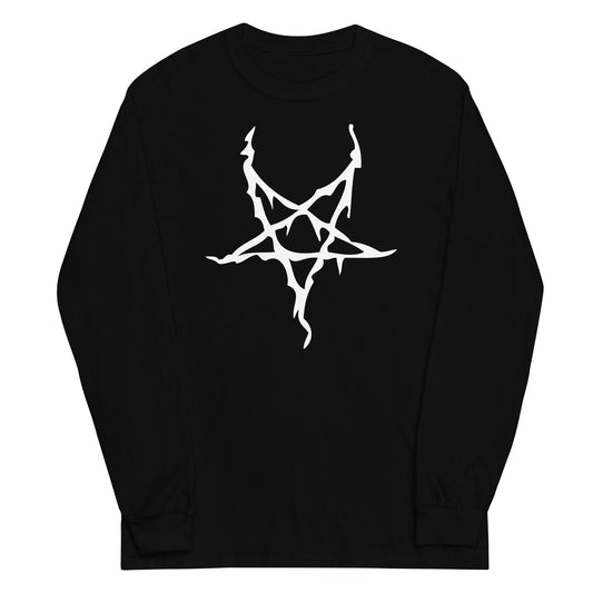 White Melting Inverted Pentagram design on unisex long sleeve shirt, front view
