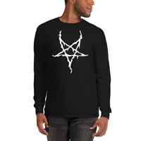 White Melting Inverted Pentagram design on unisex long sleeve shirt, front view