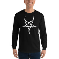 White Melting Inverted Pentagram design on unisex long sleeve shirt, front view