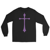 Purple Medieval Cross design on unisex long sleeve shirt, front view