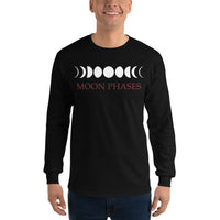 Lunar Moon Phases design on unisex long sleeve shirt, front view