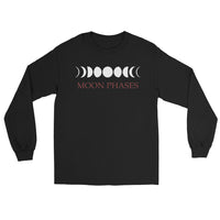 Lunar Moon Phases design on unisex long sleeve shirt, front view