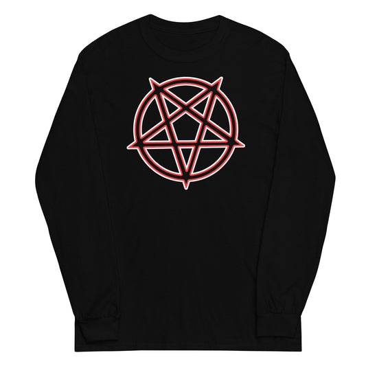 Inverted Pentagram design on unisex long sleeve shirt, front view