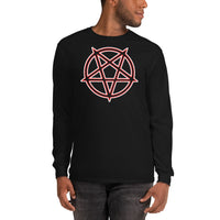 Inverted Pentagram design on unisex long sleeve shirt, front view