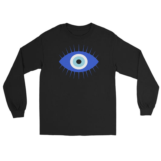 Curse of the Evil Eye design on unisex long sleeve shirt, front view