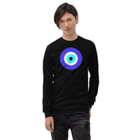 Classic Evil Eye design on unisex long sleeve shirt, front view