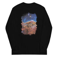 Carina Nebula JWST design on unisex long sleeve shirt, front view