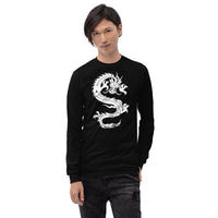 Ancient Chinese Loong Dragon design on unisex long sleeve shirt, front view