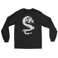 Ancient Chinese Loong Dragon design on unisex long sleeve shirt, front view