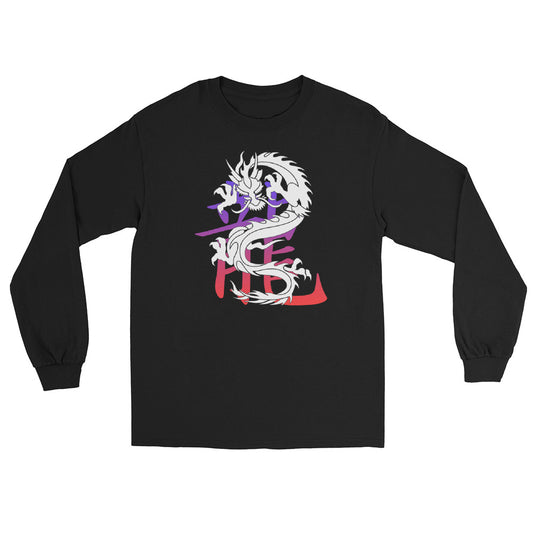 Lucky Chinese Dragon design on unisex long sleeve shirt, front view