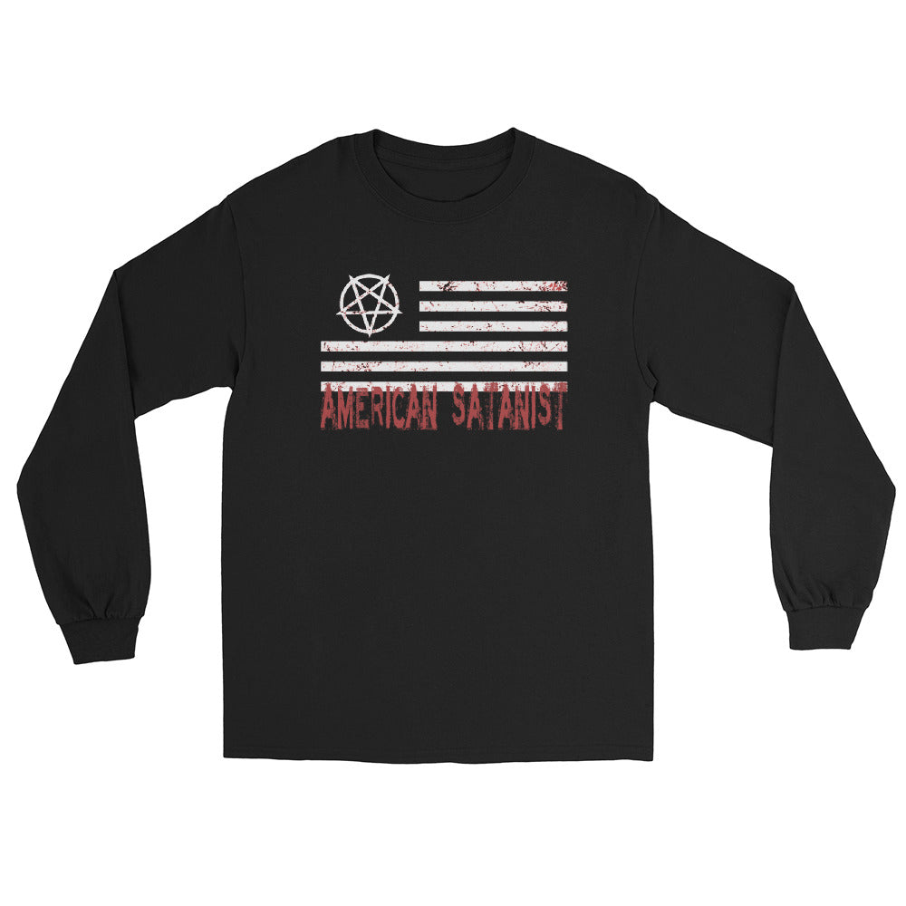 American Satanist Pentagram Bloody Flag Long Sleeve Shirt