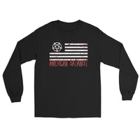 American Satanist Pentagram design on unisex long sleeve shirt, front view