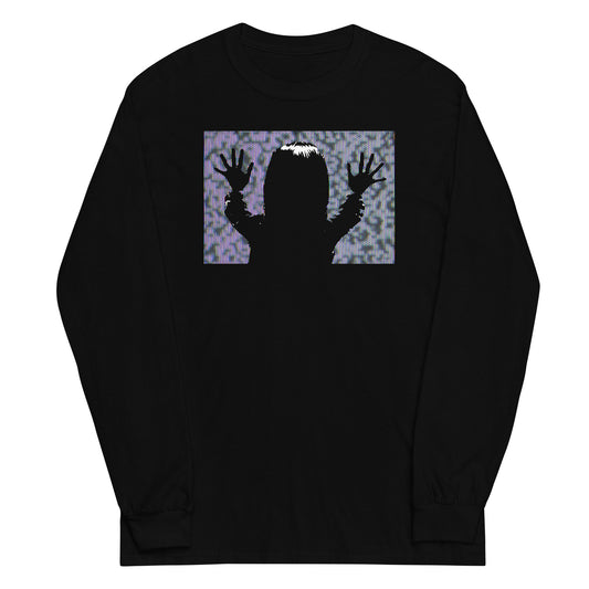 They're Here Poltergeist design on unisex long sleeve shirt, front view
