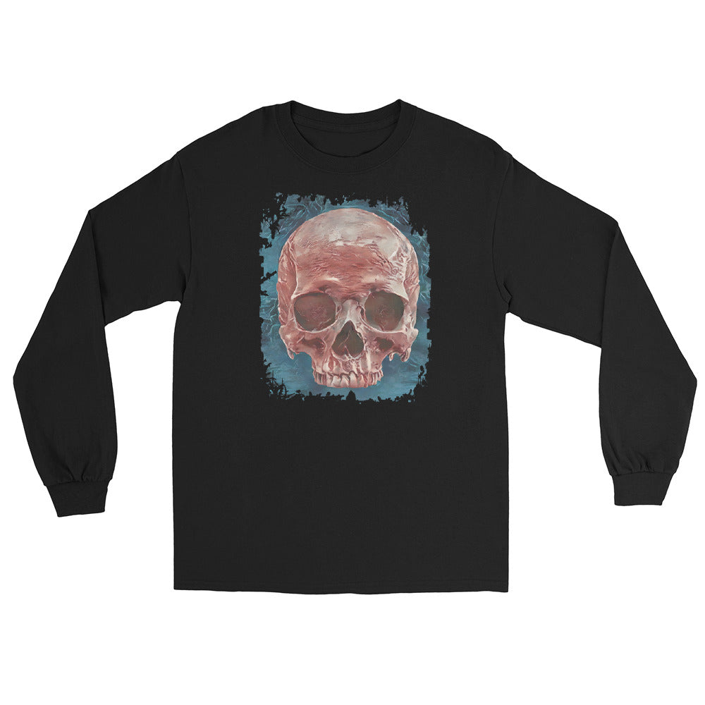 Mystical Blood Skull Front design on unisex long sleeve shirt, front view