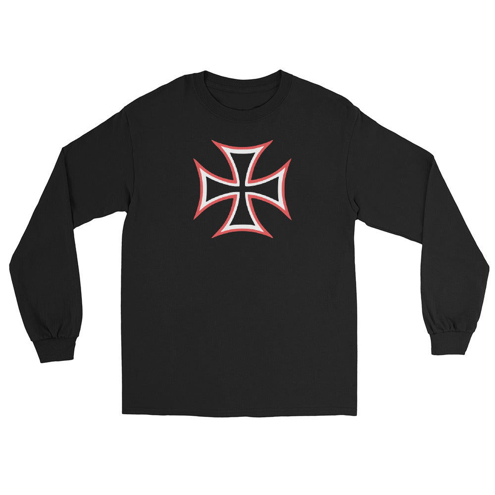 Red and White Occult Biker Cross Symbol Long Sleeve Shirt