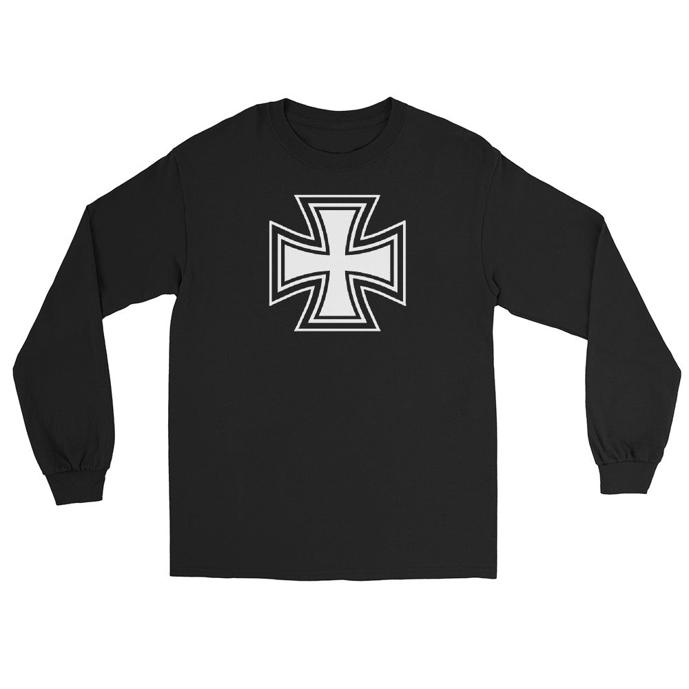 Black and White Occult Biker Cross Symbol Long Sleeve Shirt