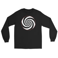 Hypnotic Spiral Illusion design on unisex long sleeve shirt, front view