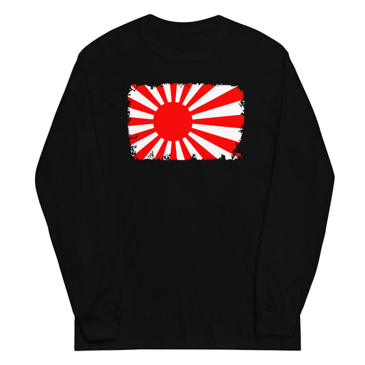 Japan Rising Sun Flag design on unisex long sleeve shirt, front view