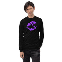Purple Vampire Fangs design on unisex long sleeve shirt, front view