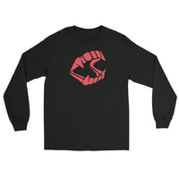 Red Vampire Fangs design on unisex long sleeve shirt, front view