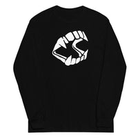 White Vampire Fangs design on unisex long sleeve shirt, front view