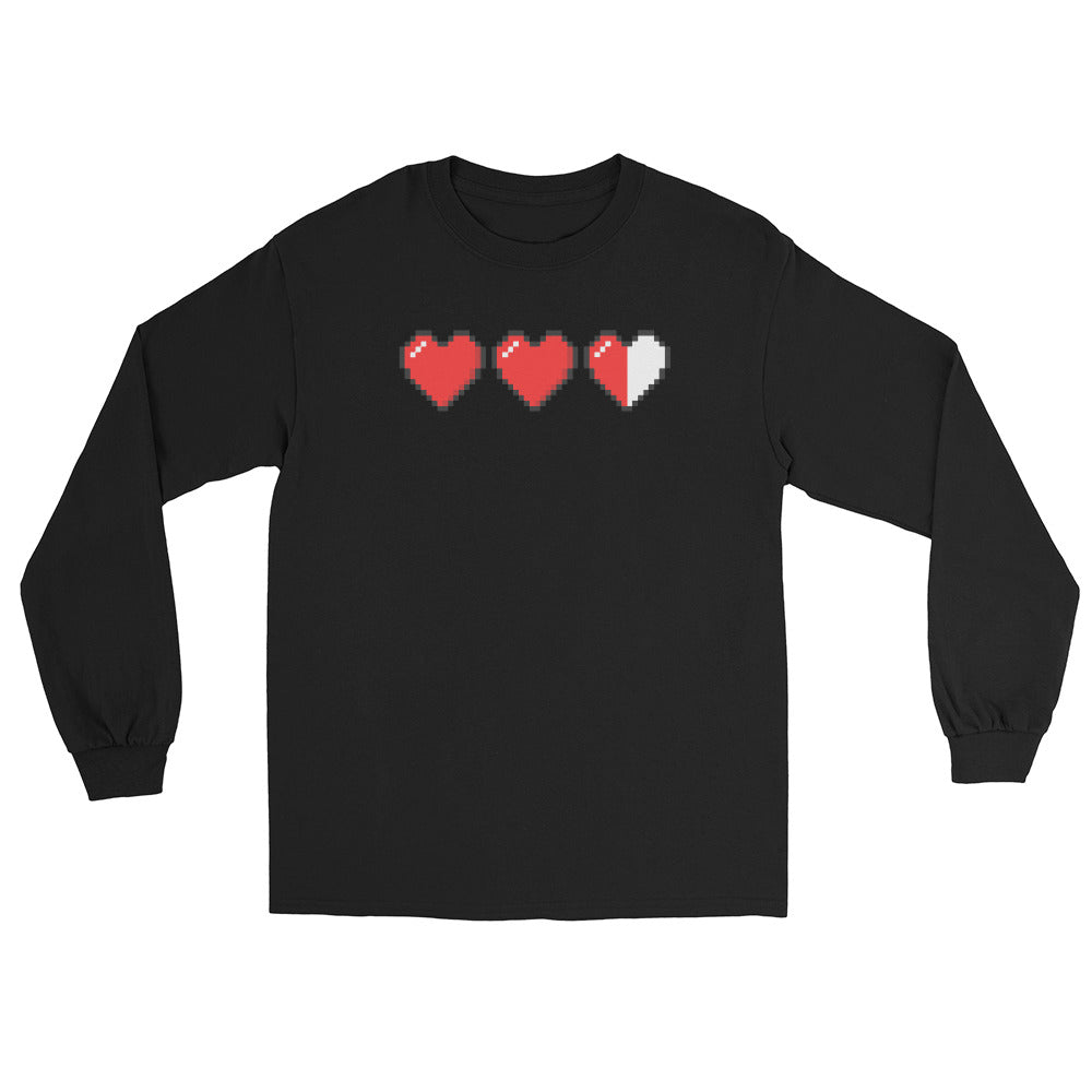 3 Heart Meter Retro 8 Bit Video Game Pixelated Long Sleeve Shirt
