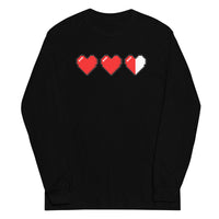 3 Heart Meter design on unisex long sleeve shirt, front view